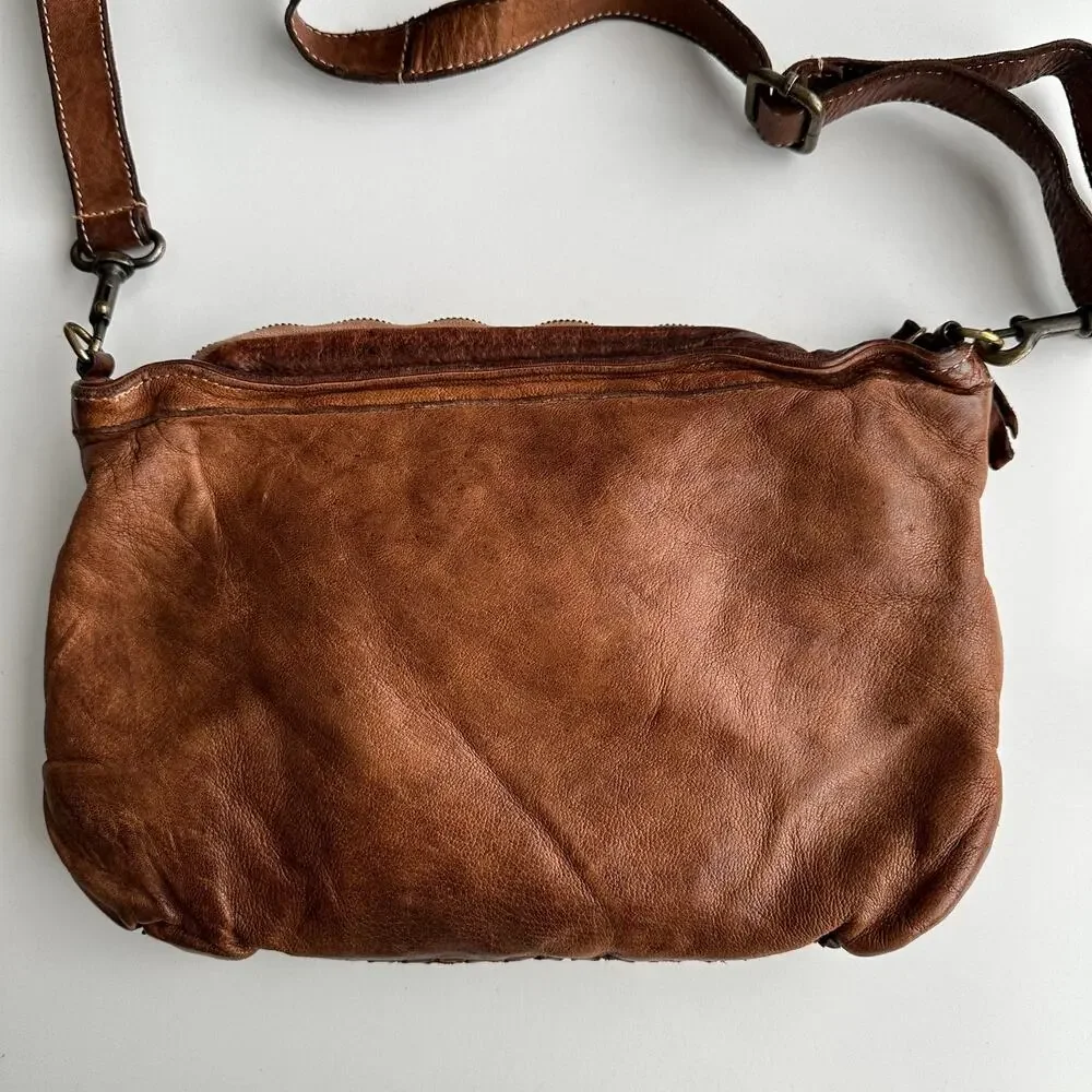 Langelotti Italian Made‎ Woven Brown Leather Crossbody Bag Purse